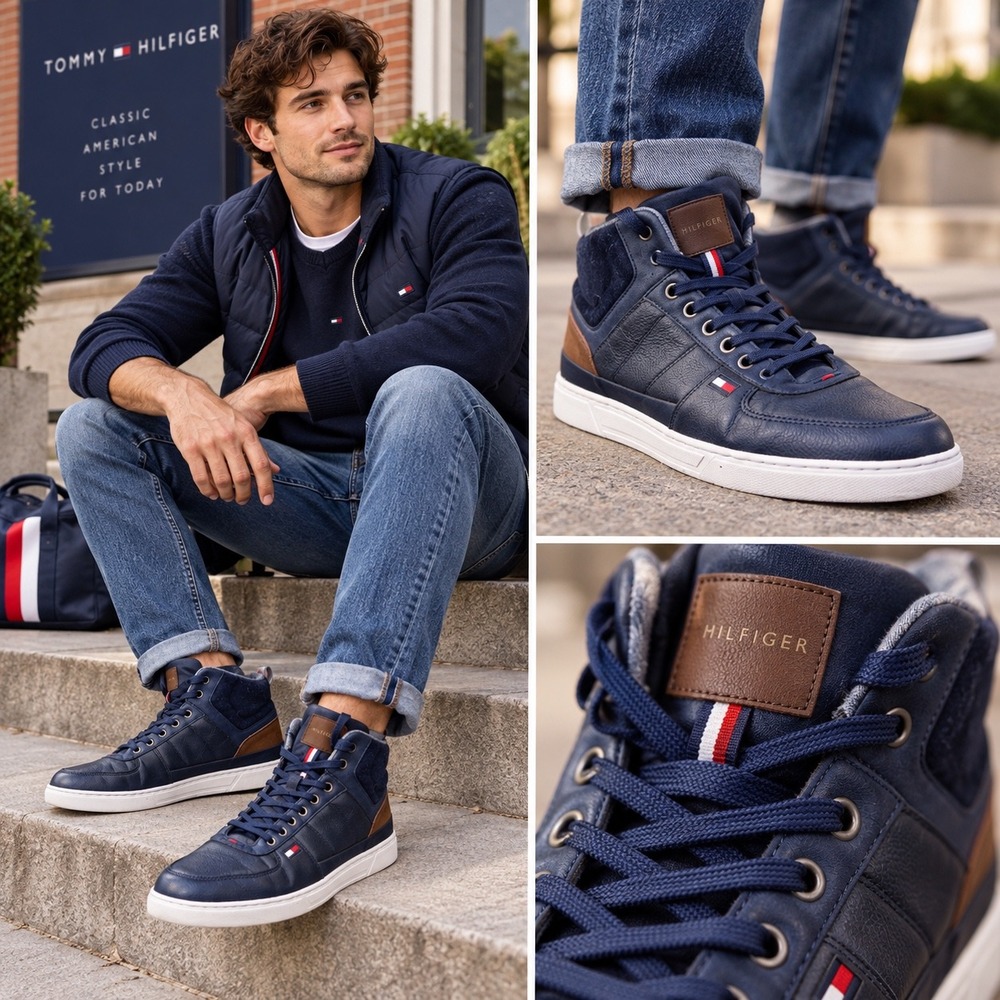 Tommy Hilfiger Mens‎ TMMANZU-F Navy Blue Mid Top Sneakers Size 11